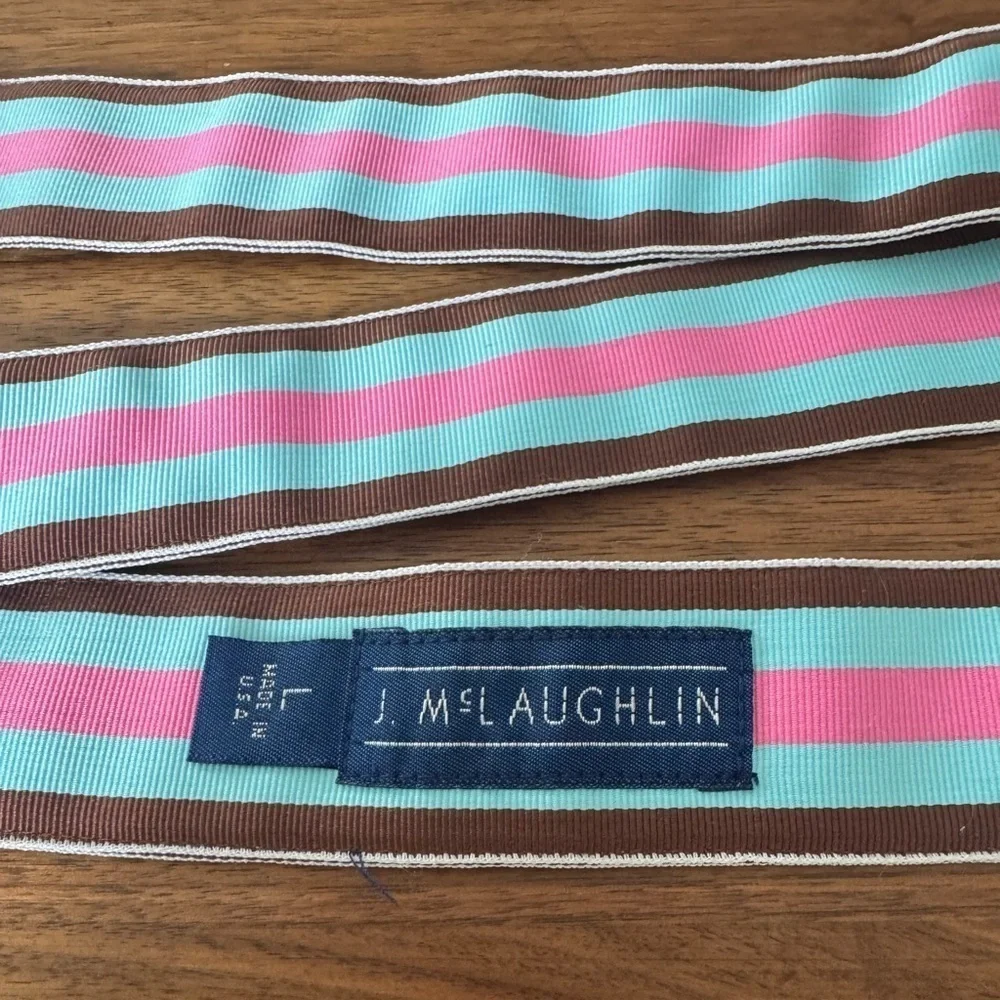 J. MCLAUGHLIN Blue PINK brown Stripe Fabric Belt L preppy 43”